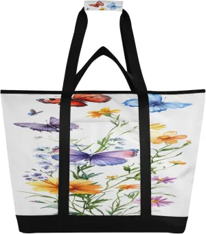 Wildflower Reusable Insulated Cooler Bag with Ice Pack Compartment - Large 255L Waterproof Thermal Grocery Tote for Picnic Beach Camping Lunch Storage