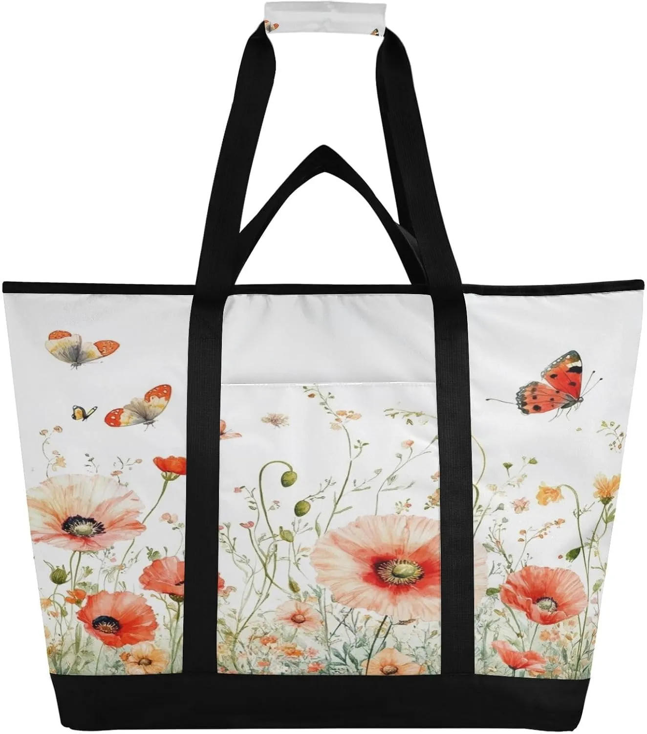 Wildflowers Butterfly Reusable Insulated Lunchbox Cooler Bag, Leakproof Kitchen Grocery Bag Collapsible Portable Cooler Tote Bag for Picnic, Camping, Office, Travel