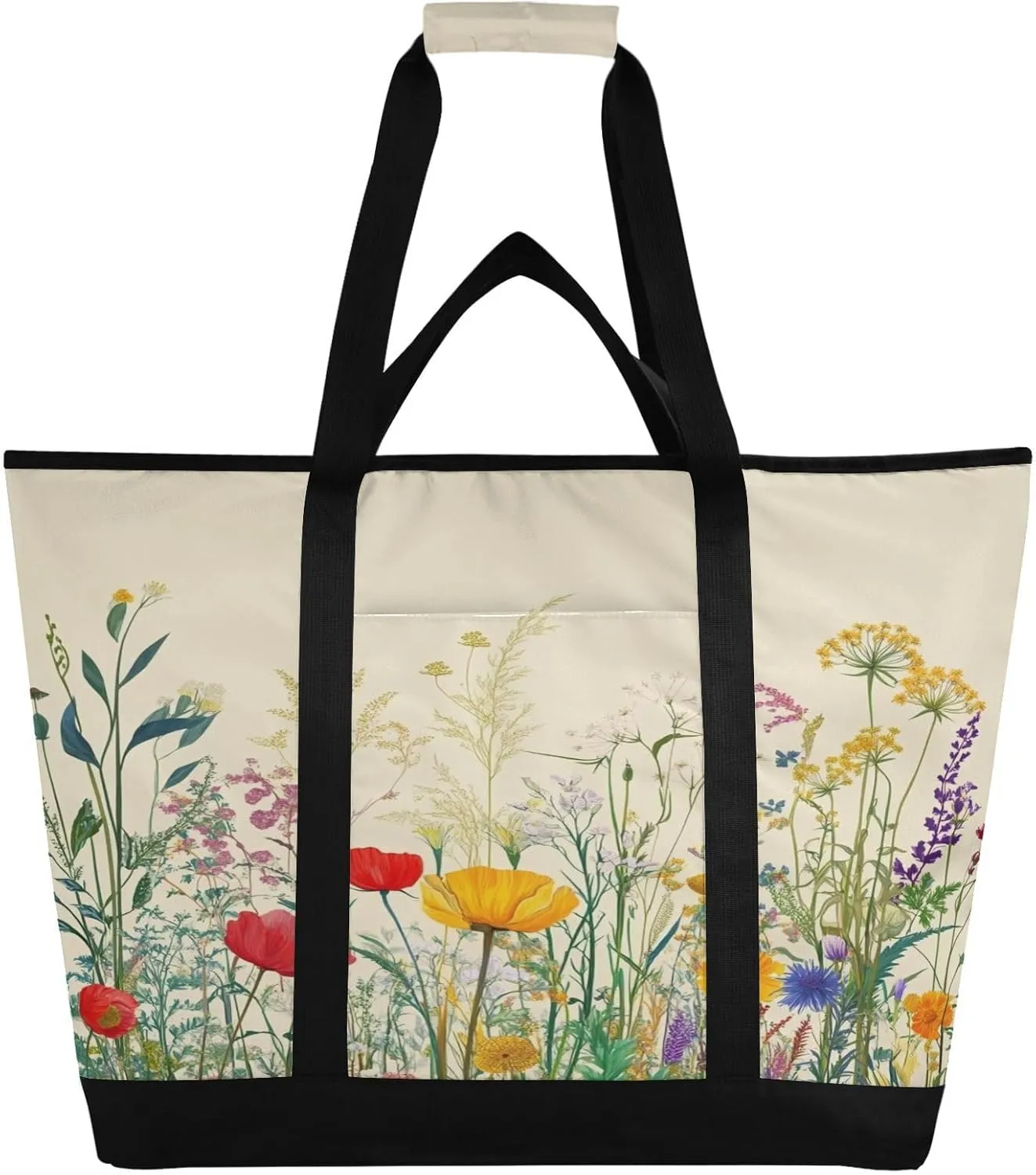 Wildflowers Reusable Insulated Lunchbox Cooler Bag, Leakproof Kitchen Grocery Bag Collapsible Portable Cooler Tote Bag for Picnic, Camping, Office, Travel