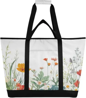 Wildflowers Reusable Insulated Lunchbox Cooler Bag, Leakproof Kitchen Grocery Bag Collapsible Portable Cooler Tote Bag for Picnic, Camping, Office, Travel