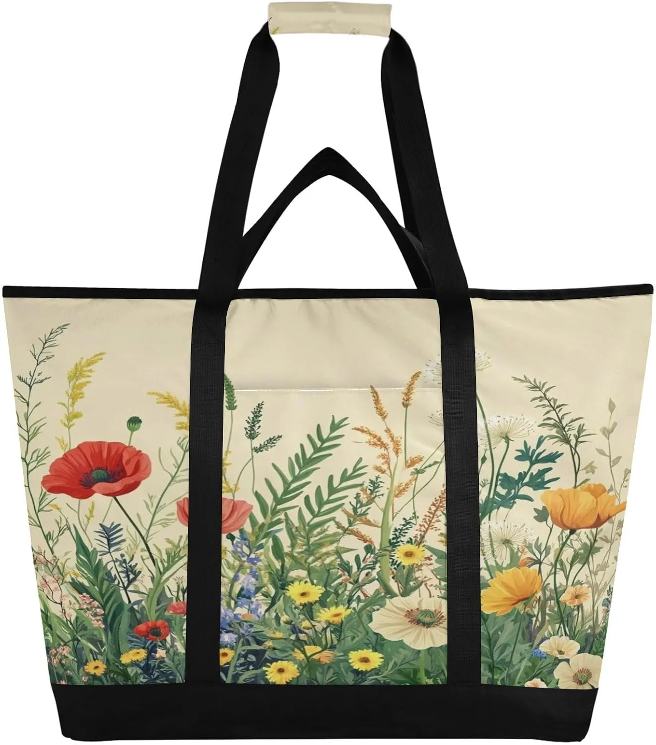 Wildflowers Reusable Insulated Lunchbox Cooler Bag, Leakproof Kitchen Grocery Bag Collapsible Portable Cooler Tote Bag for Picnic, Camping, Office, Travel