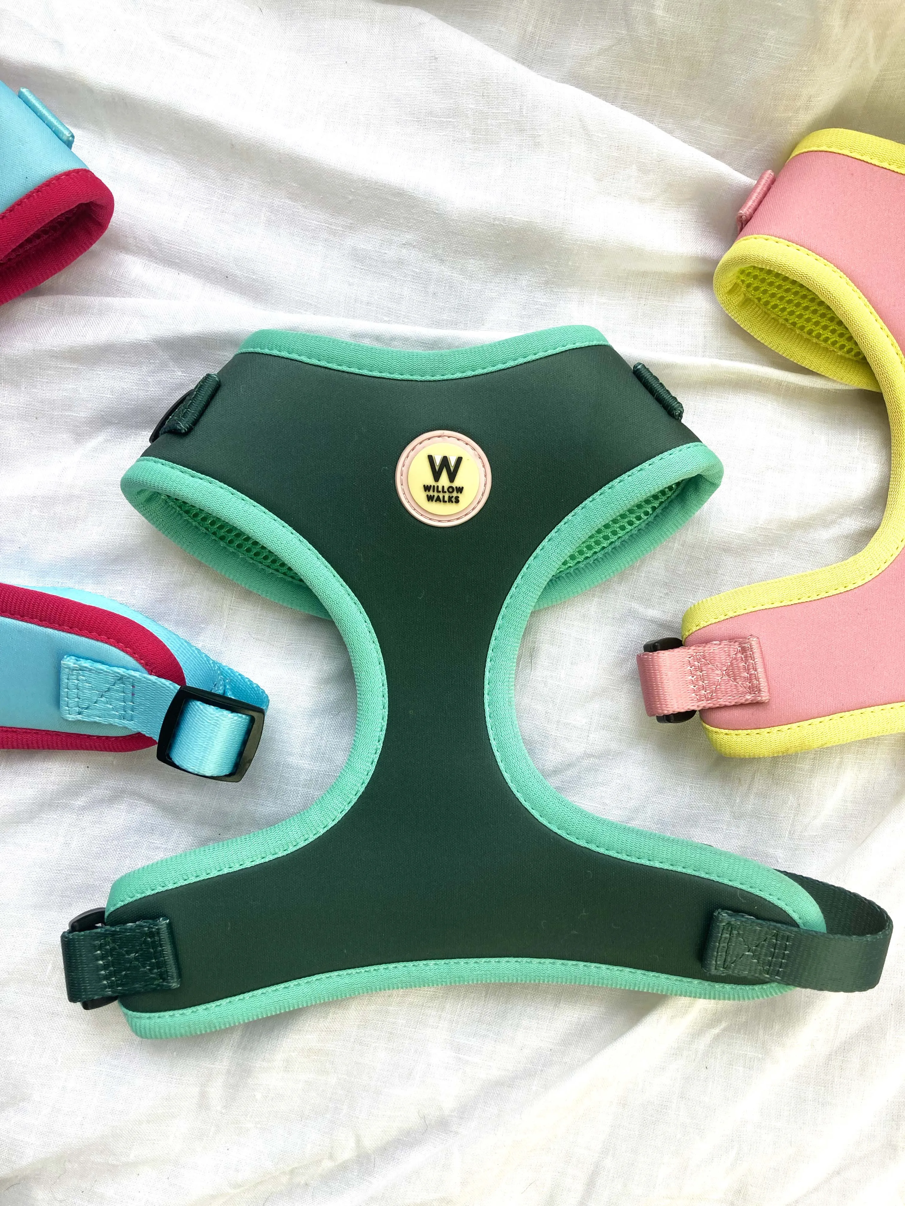 Willow Walks Adjustable Harness in dark green and aqua