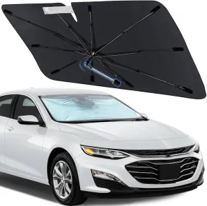 Windshield Sun Shade Umbrella for Chevrolet Malibu 2008-2025 Foldable Car Sunshade for Front Windows with 360° Rotating Shaft, Custom fit Chevy Malibu Sun Shield for UV Blocking and Heat Insulation