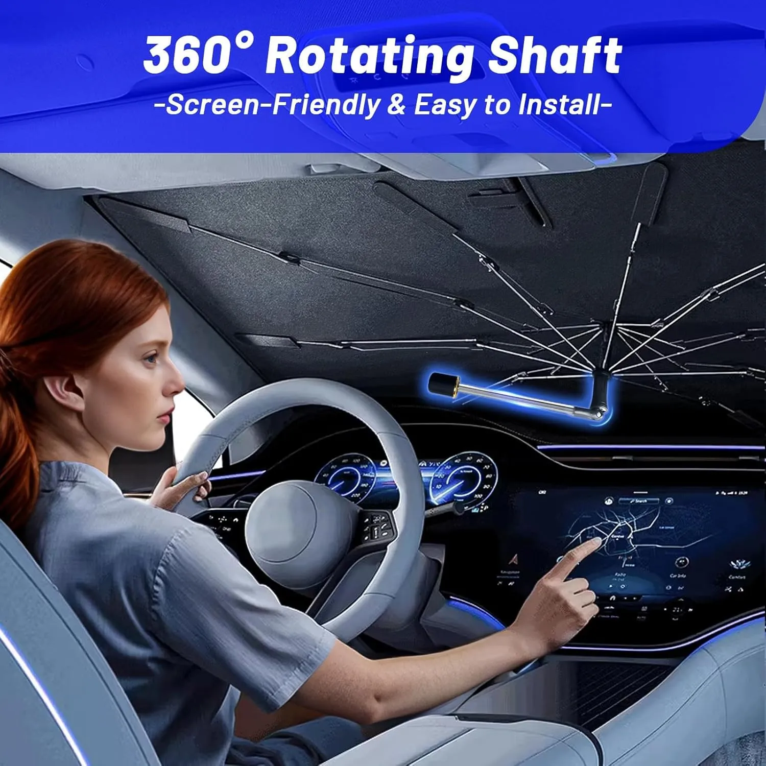 Windshield Sun Shade Umbrella for Toyota RAV4 2013-2025, Foldable Car Sunshade for Front Windows with 360° Rotating Shaft, Custom fit RAV4 Sun Visor Shield for UV Blocking and Heat Insulation