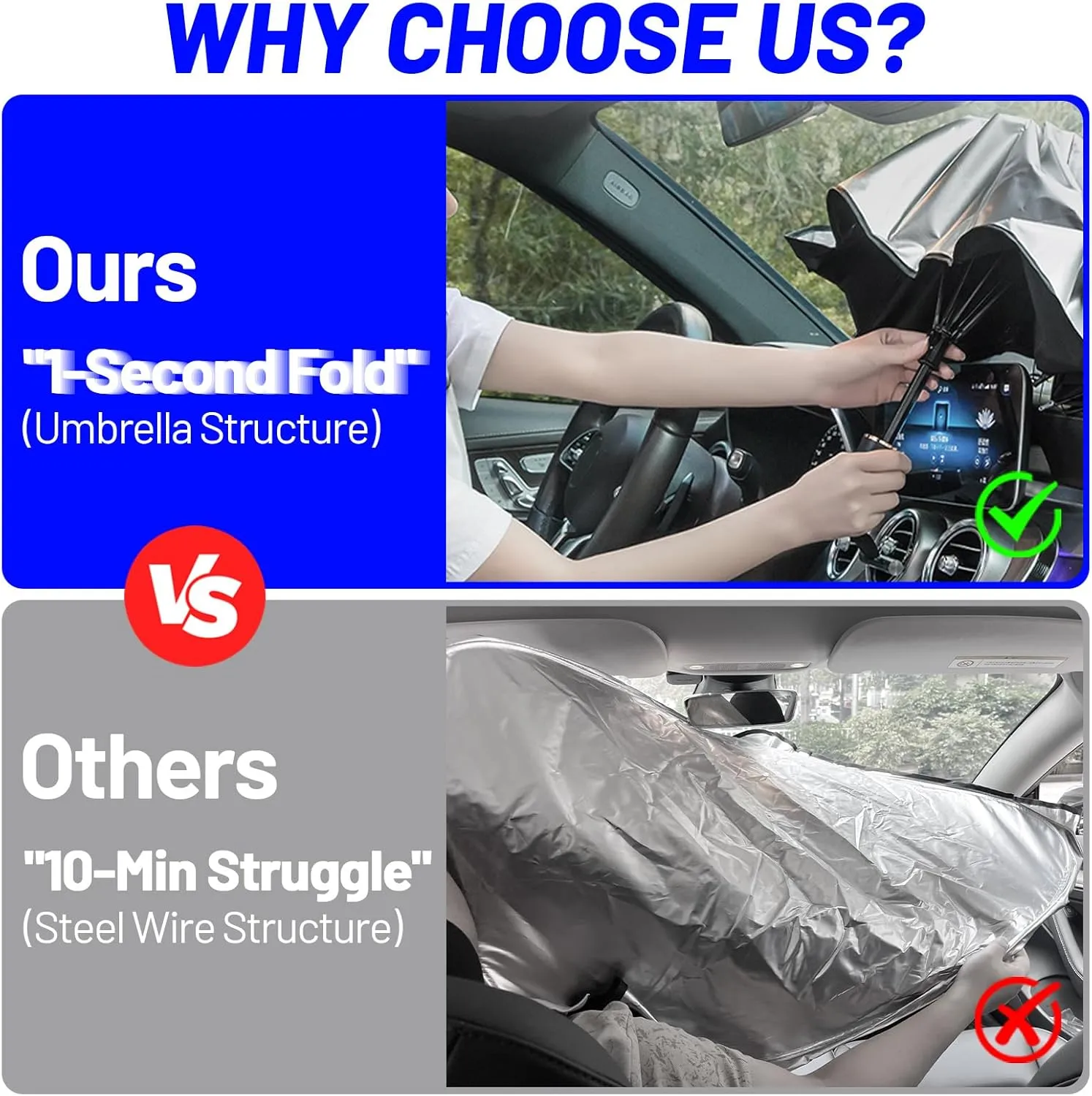 Windshield Sun Shade Umbrella for Toyota RAV4 2013-2025, Foldable Car Sunshade for Front Windows with 360° Rotating Shaft, Custom fit RAV4 Sun Visor Shield for UV Blocking and Heat Insulation