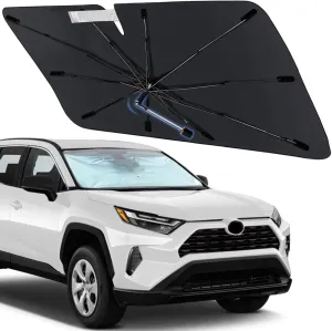 Windshield Sun Shade Umbrella for Toyota RAV4 2013-2025, Foldable Car Sunshade for Front Windows with 360° Rotating Shaft, Custom fit RAV4 Sun Visor Shield for UV Blocking and Heat Insulation