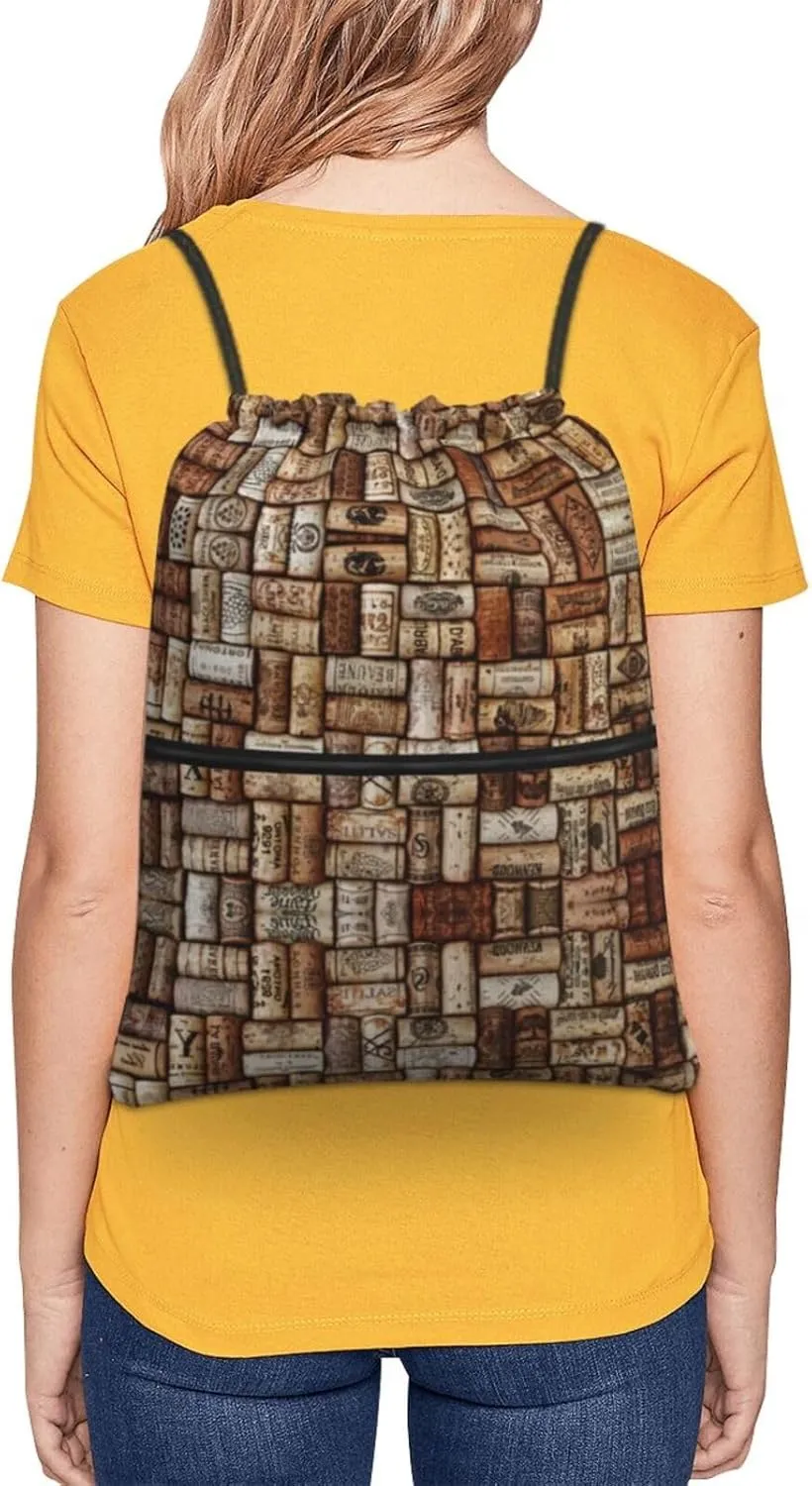 Wine Cork Drawstring Gym Bag Sports String Backpack For Beach Picnic, Family Outing