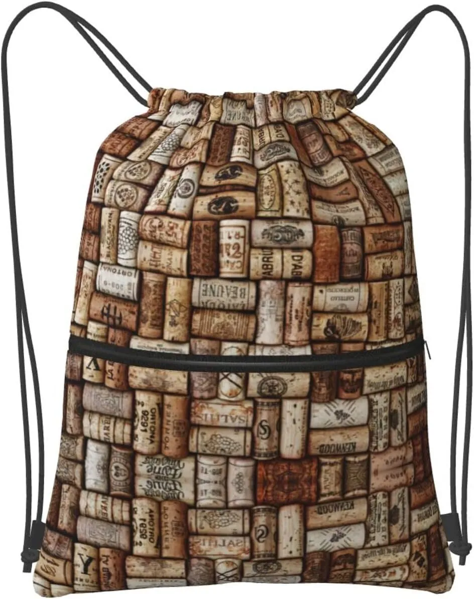 Wine Cork Drawstring Gym Bag Sports String Backpack For Beach Picnic, Family Outing