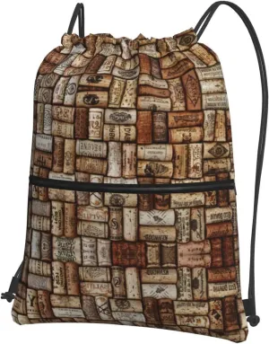 Wine Cork Drawstring Gym Bag Sports String Backpack For Beach Picnic, Family Outing