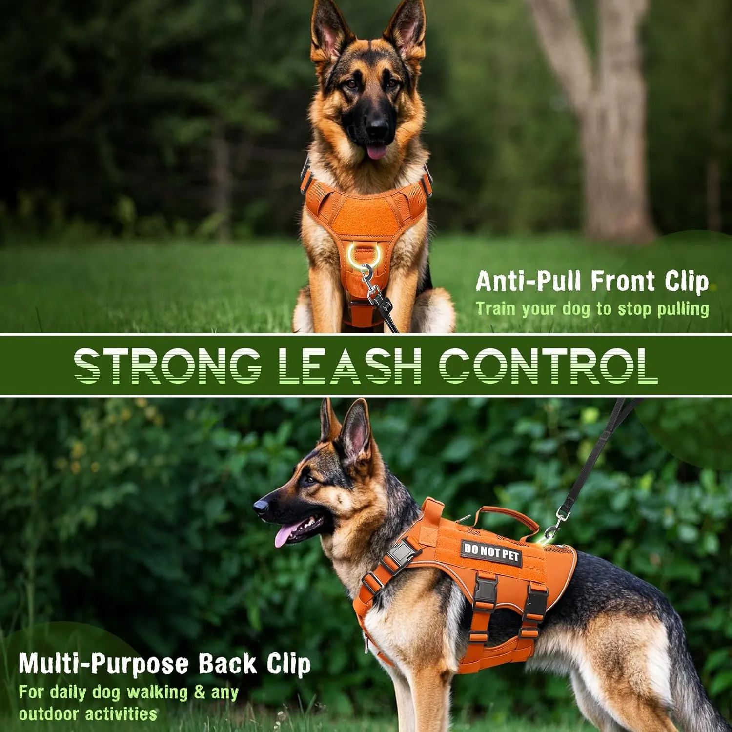 WINSEE Mesh Dog Harness with 10 Pet Patches for Large Service Dog in Training, Breathable Tactical Molle Vest with Double Handle, Reflective Military Pet Vest for Walking Hiking