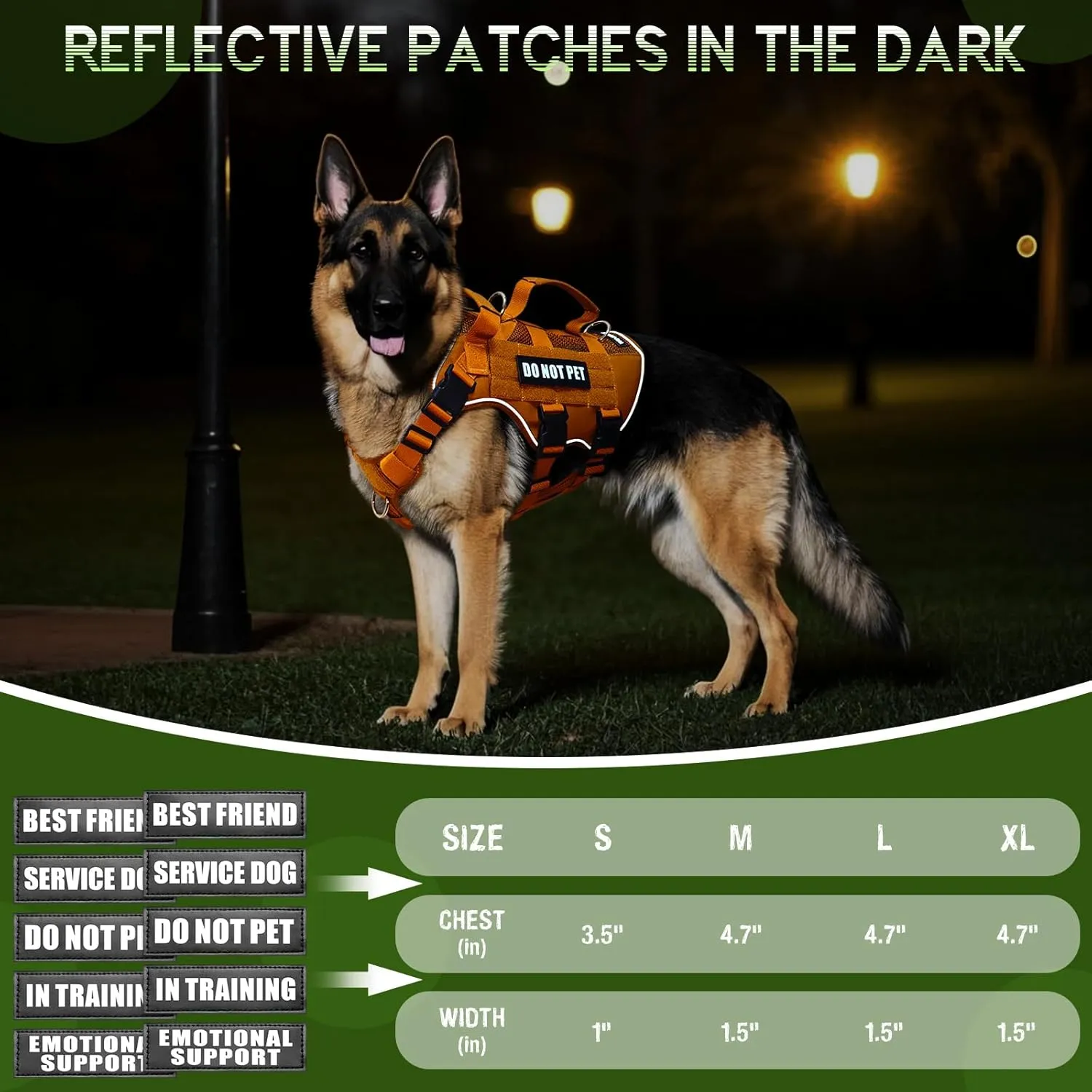 WINSEE Mesh Dog Harness with 10 Pet Patches for Large Service Dog in Training, Breathable Tactical Molle Vest with Double Handle, Reflective Military Pet Vest for Walking Hiking