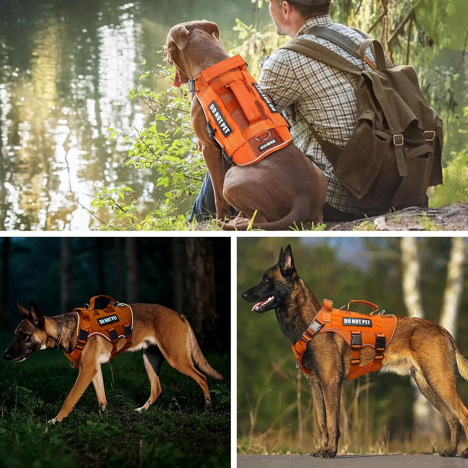 WINSEE Mesh Dog Harness with 10 Pet Patches for Large Service Dog in Training, Breathable Tactical Molle Vest with Double Handle, Reflective Military Pet Vest for Walking Hiking