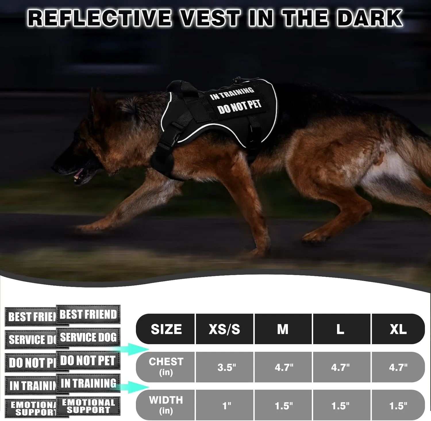 WINSEE Service Dog in Training Mesh Harness with 10 Pet Patches, Soft Air Mesh Breathable Tactical Dog Molle Vest, Reflective Military Pet Vest for Walking Hiking for Large Dogs