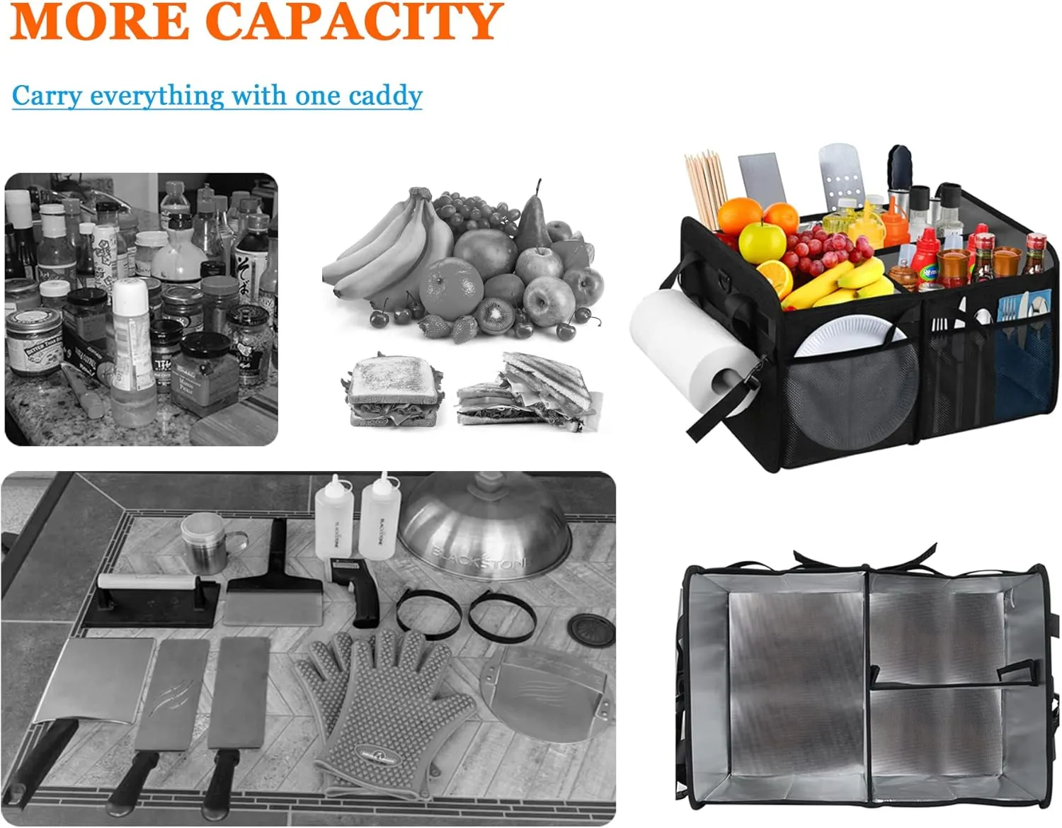 WOMACO Large Grill and Griddle Caddy with Cooler Bag, Outdoor Picnic and Camping Caddy with Paper Towel Holder, Travel, Car, RV (Dark Gray)