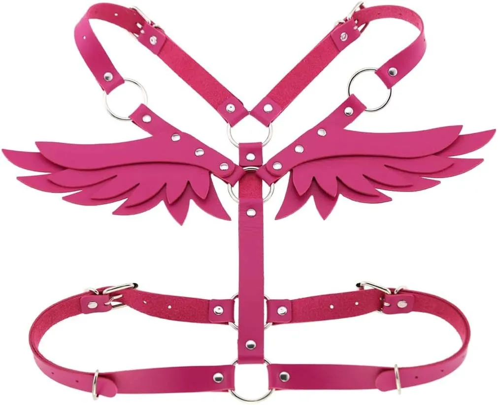 Women Punk Angel Wings Body Chest Harness Waist Belt Suspenders for Rave Festival Halloween Roleplay Costume