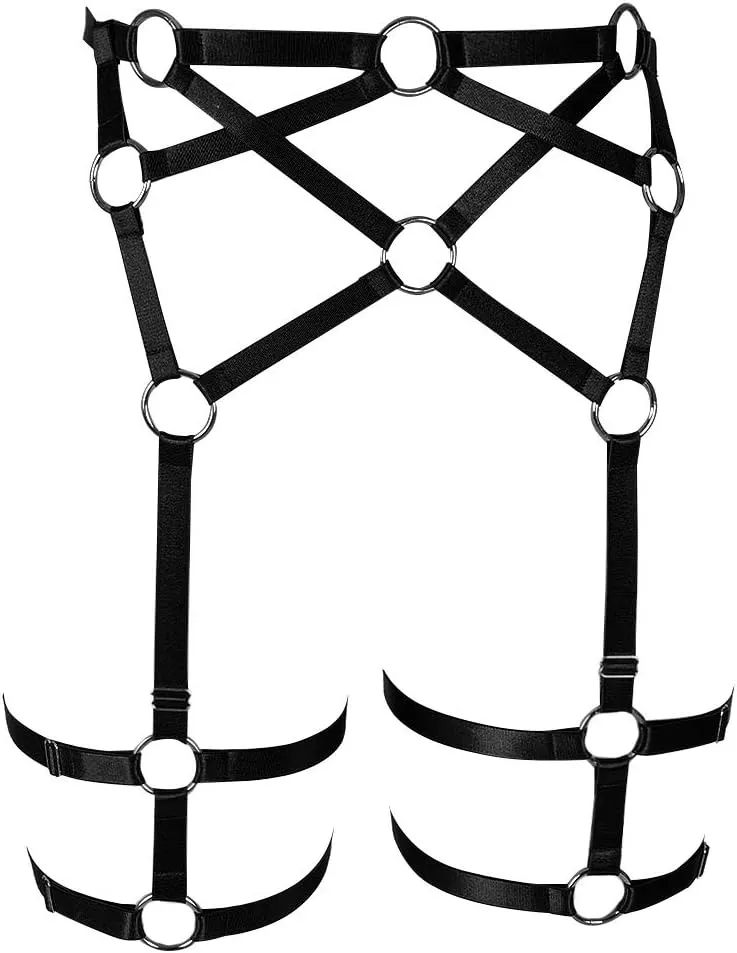 Women's Body Harness Garter Belt Lingerie cage Leg Strap Punk Gothic Festival Rave Stretchy Fabric Adjustable Size