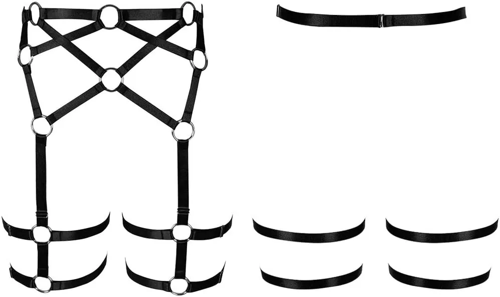 Women's Body Harness Garter Belt Lingerie cage Leg Strap Punk Gothic Festival Rave Stretchy Fabric Adjustable Size