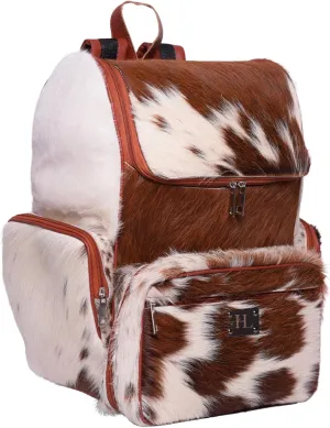 Womens Cowhide Bagpack Casual Diaper Bag Animal Print Travel Bag Chess Pattern Backpack Weekender Shoulder Bag (Tan)