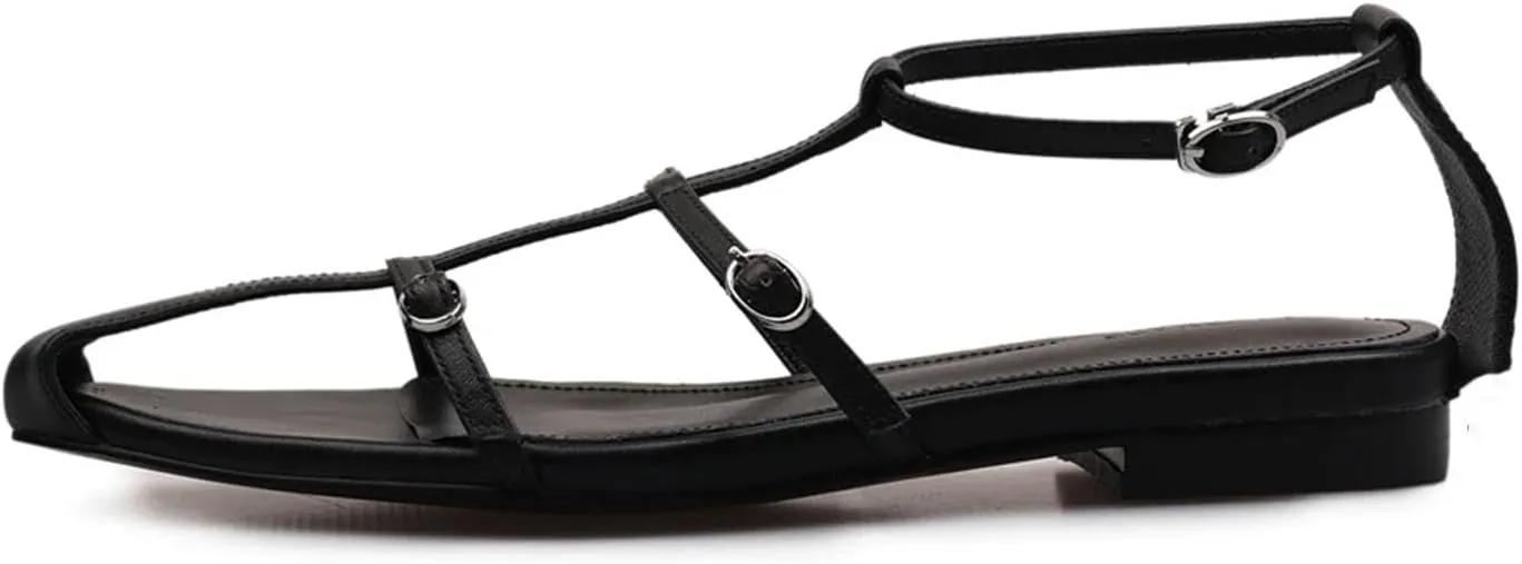 Women's Genuine Leather Low Heel Buckle Sandals - Comfort Casual Summer Party Shoes