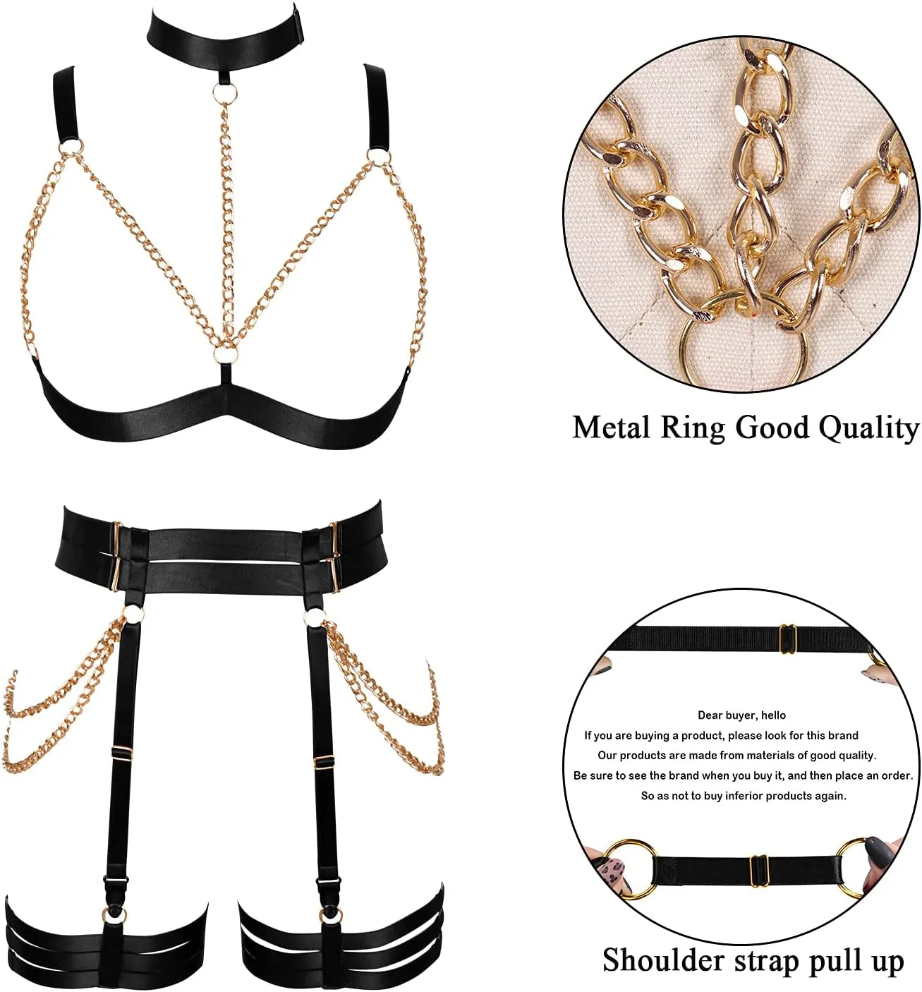 Women's Lingerie Full Cage Body Chain Harness Gothic Belt Waist Garter Belts