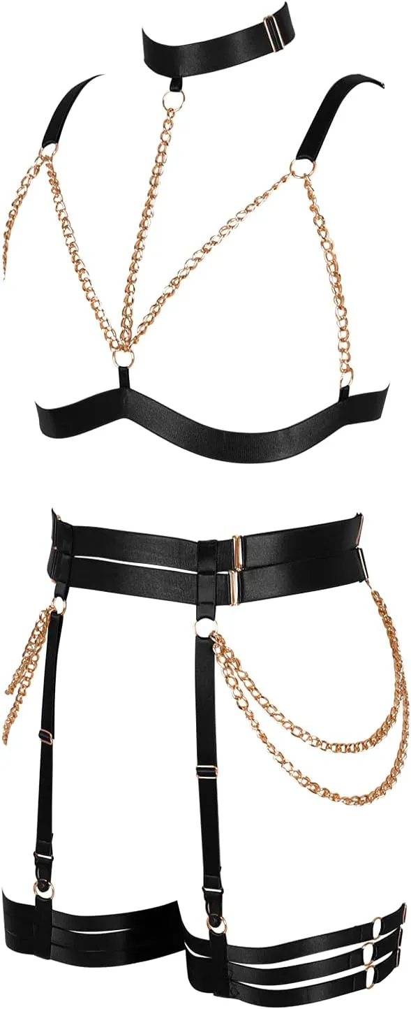 Women's Lingerie Full Cage Body Chain Harness Gothic Belt Waist Garter Belts