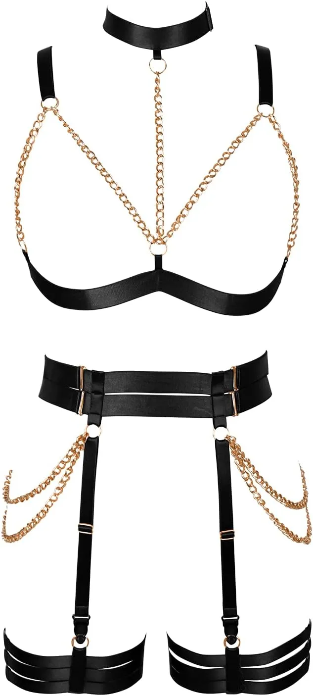 Women's Lingerie Full Cage Body Chain Harness Gothic Belt Waist Garter Belts
