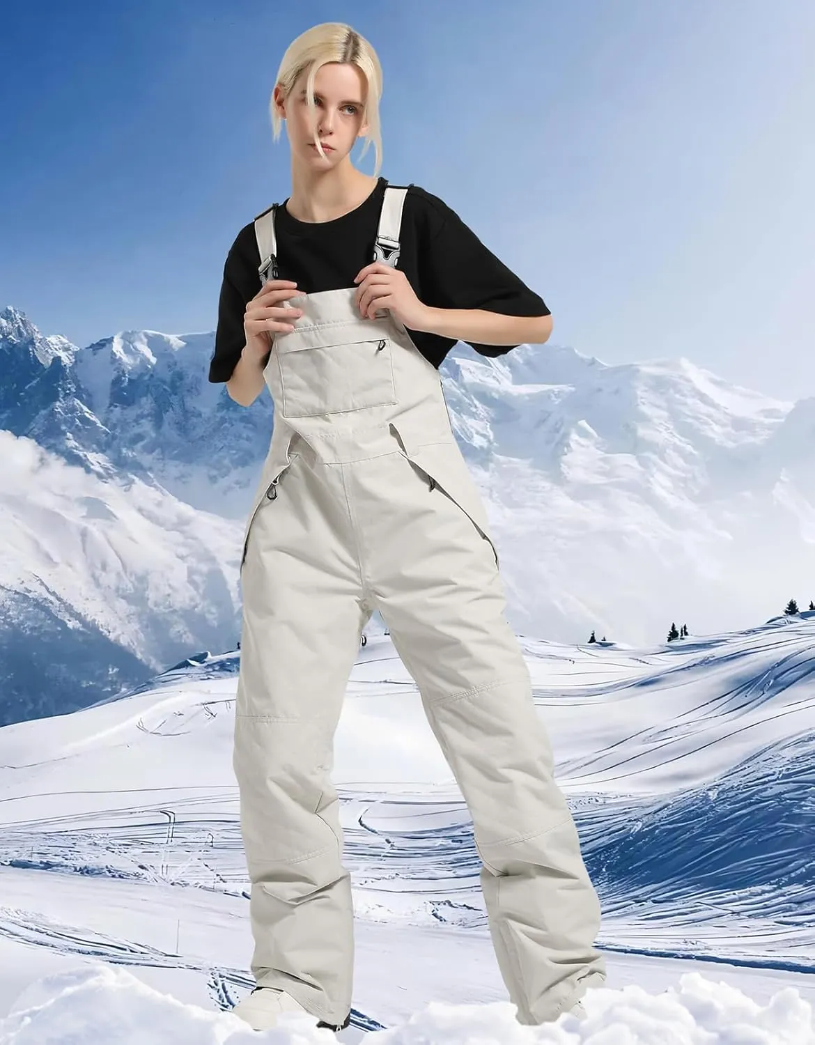 Women's Ski Bib Snow Pants Thigh Bib Overalls Outdoor Bibs Ski Pants Soft Waterproof Insulated Ripstop Snowboarding