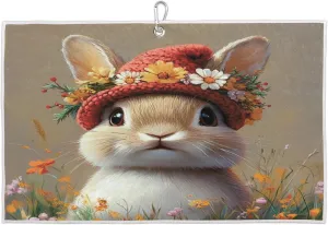 Wreath Watercolor Rabbit Flower Golf Towel with Heavy Duty Carabiner Ultra Absorbent Quick Dry Perfect for Cleaning Clubs Balls Gear Essential Golf Accessory for Men Women Kids