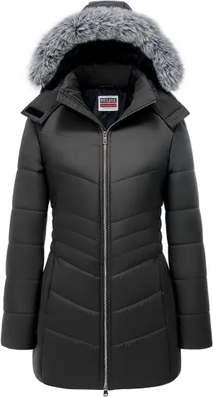 WULFUL Women's Winter Coats Long Warm Thicken Puffer Jackets Outwear With Removable Fur Hood