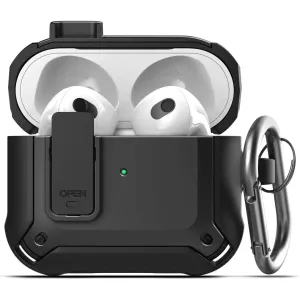 X-Armor for Airpods 3rd Generation Case with Locking Lid | Protective Carrying Pod with Carabiner Keychain (Airpods Gen 3)