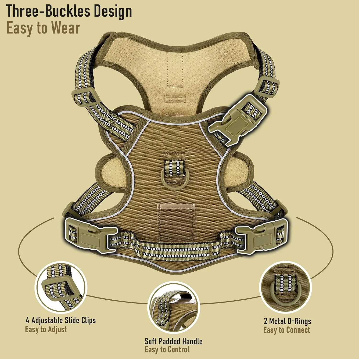 X-Large Dog Harness, No Pull Easy Walker Escape Proof Vest with Handle, Reflective Pet Harness with 2 Leash Clips and 3 Buckles, No Rub No Choke, Newfoundland Alaska German Shepherd Mastiffs, XL