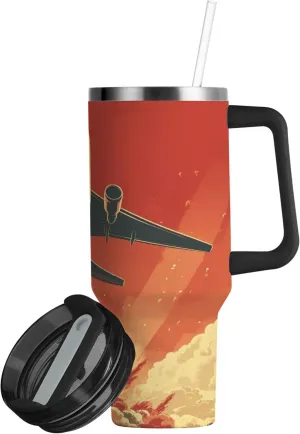 xigua 30 oz Airplane in The Sky Tumbler with Handle and Straw Lid, Stainless Steel Vacuum Insulated Sports Water Bottle, Keeps Cold or Hot Coffee Cup Travel Mug