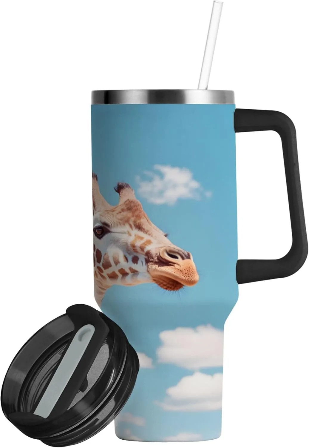 xigua 30 oz Giraffe Tumbler with Handle and Straw Lid, Stainless Steel Vacuum Insulated Sports Water Bottle, Keeps Cold or Hot Coffee Cup Travel Mug