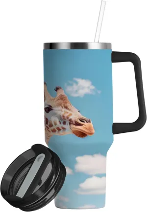 xigua 30 oz Giraffe Tumbler with Handle and Straw Lid, Stainless Steel Vacuum Insulated Sports Water Bottle, Keeps Cold or Hot Coffee Cup Travel Mug