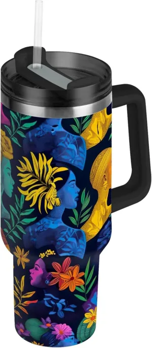 xigua 40 oz Colorful Silhouettes Of Women Tumbler with Handle and Straw Lid, Stainless Steel Vacuum Insulated Sports Water Bottle, Keeps Cold or Hot Coffee Cup Travel Mug