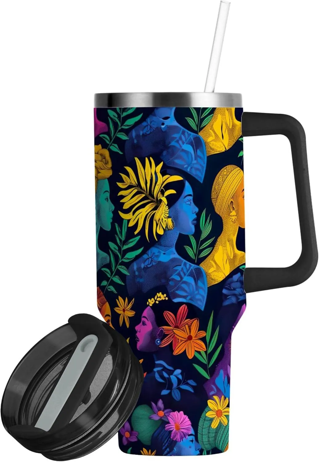 xigua 40 oz Colorful Silhouettes Of Women Tumbler with Handle and Straw Lid, Stainless Steel Vacuum Insulated Sports Water Bottle, Keeps Cold or Hot Coffee Cup Travel Mug