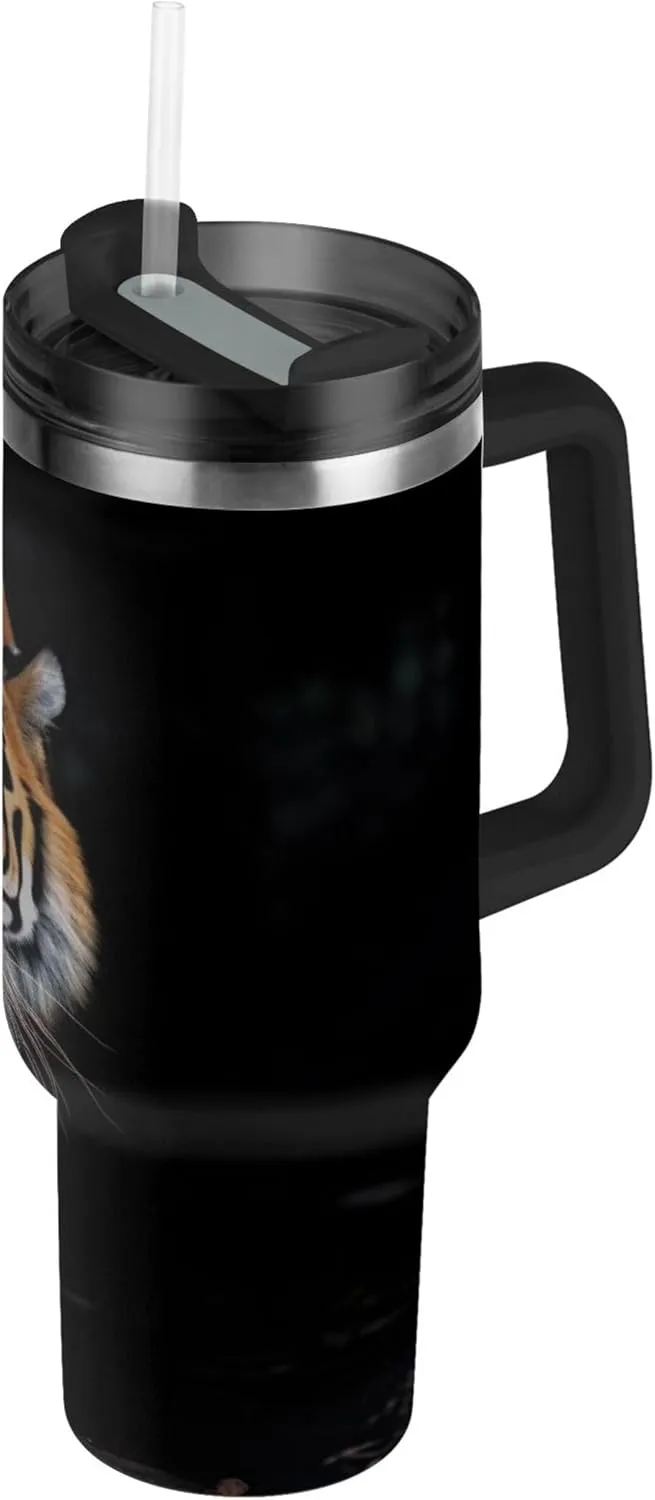 xigua 40 oz Tiger Tumbler with Handle and Straw Lid, Stainless Steel Vacuum Insulated Sports Water Bottle, Keeps Cold or Hot Coffee Cup Travel Mug