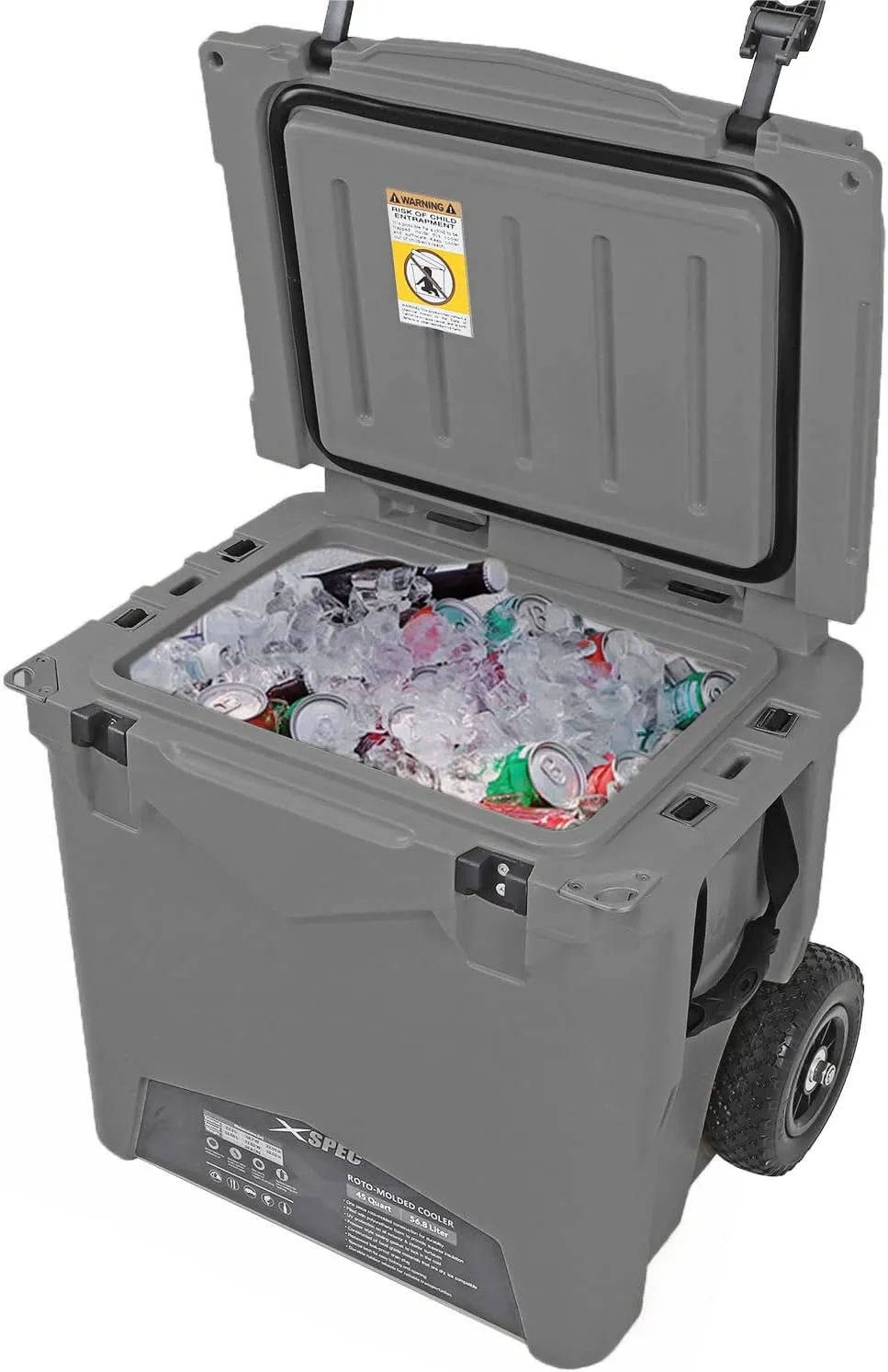 Xspec 45 Quart Towable Roto Molded Ice Chest Outdoor Camping Cooler with Wheels | Pro Tough Durable Outdoor Camping Fishing Ice Chest