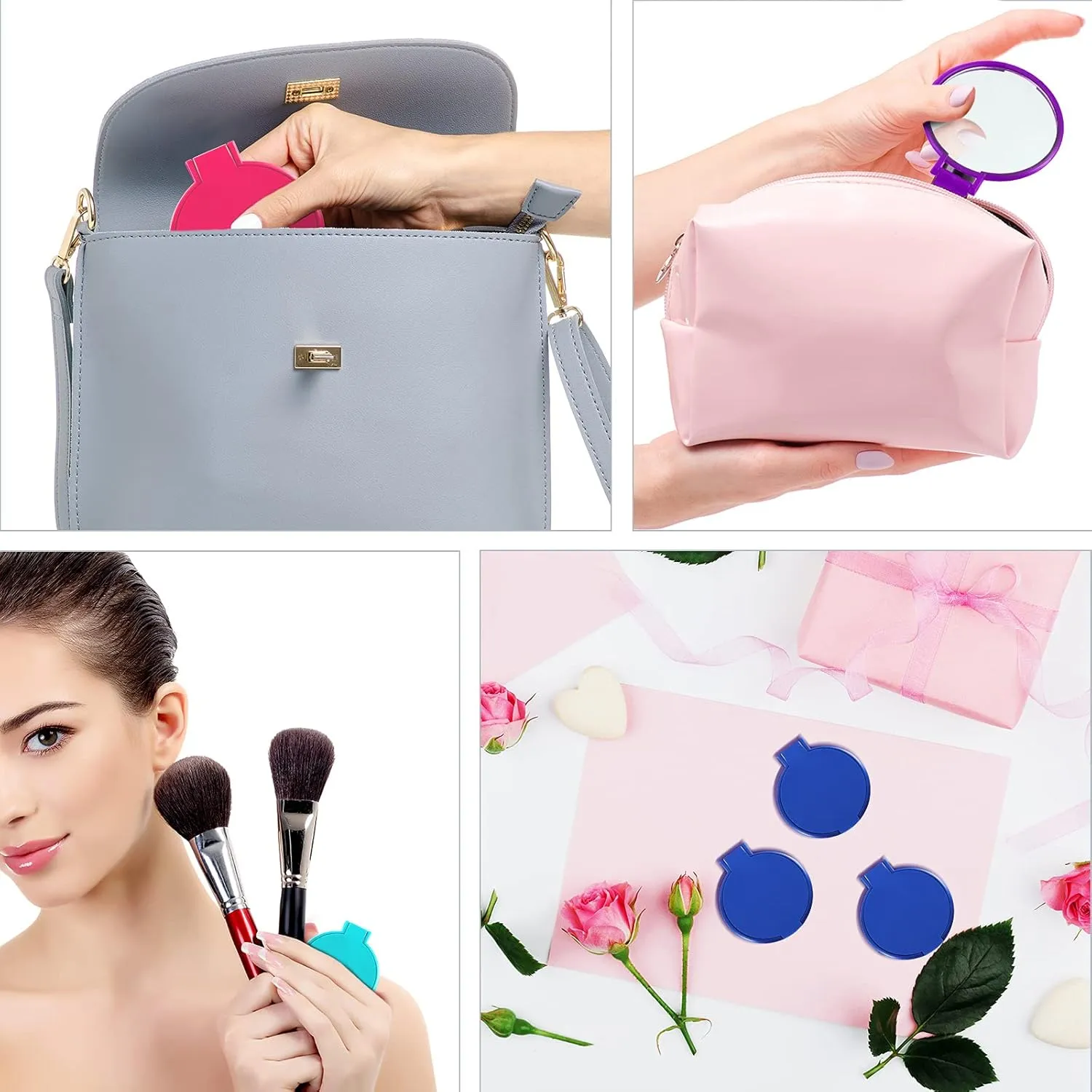 Yalikop 36 Pcs Compact Mirror Bulk Portable Round Makeup Mirror Mini Foldable for Purse Women Travel Daily Use Mother‘s Day Gifts (Pink,Purple,Green,Blue)