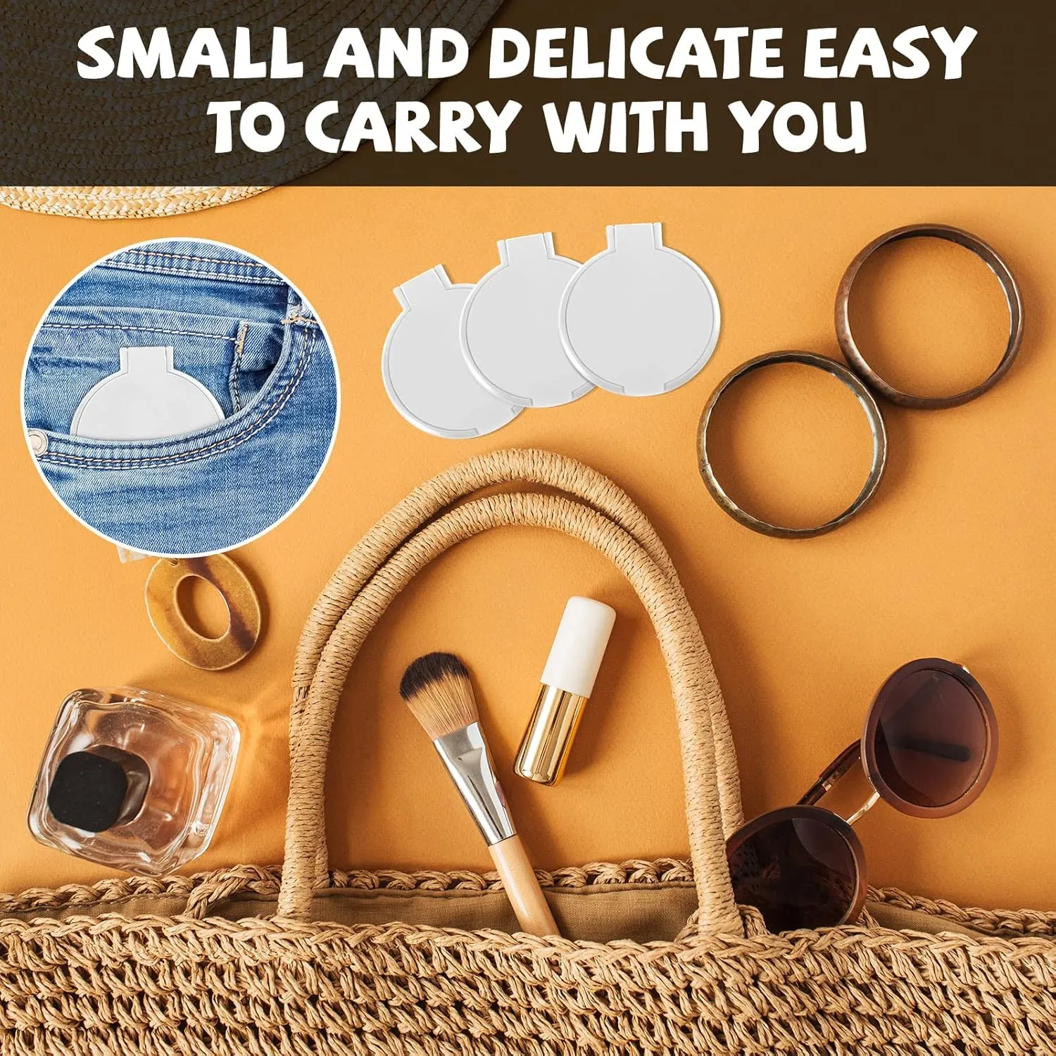 Yalikop 36 Pcs Compact Mirror Bulk Portable Round Makeup Mirror Mini Foldable for Purse Women Travel Daily Use Mother‘s Day Gifts (White)