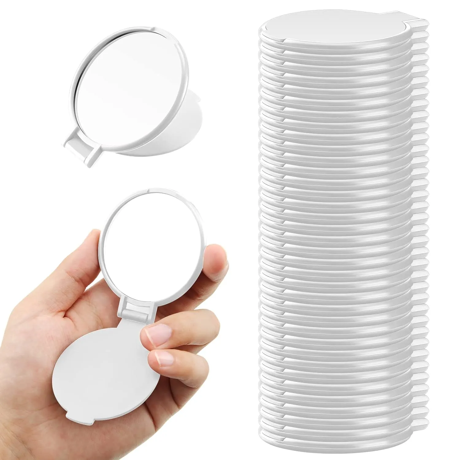 Yalikop 36 Pcs Compact Mirror Bulk Portable Round Makeup Mirror Mini Foldable for Purse Women Travel Daily Use Mother‘s Day Gifts (White)