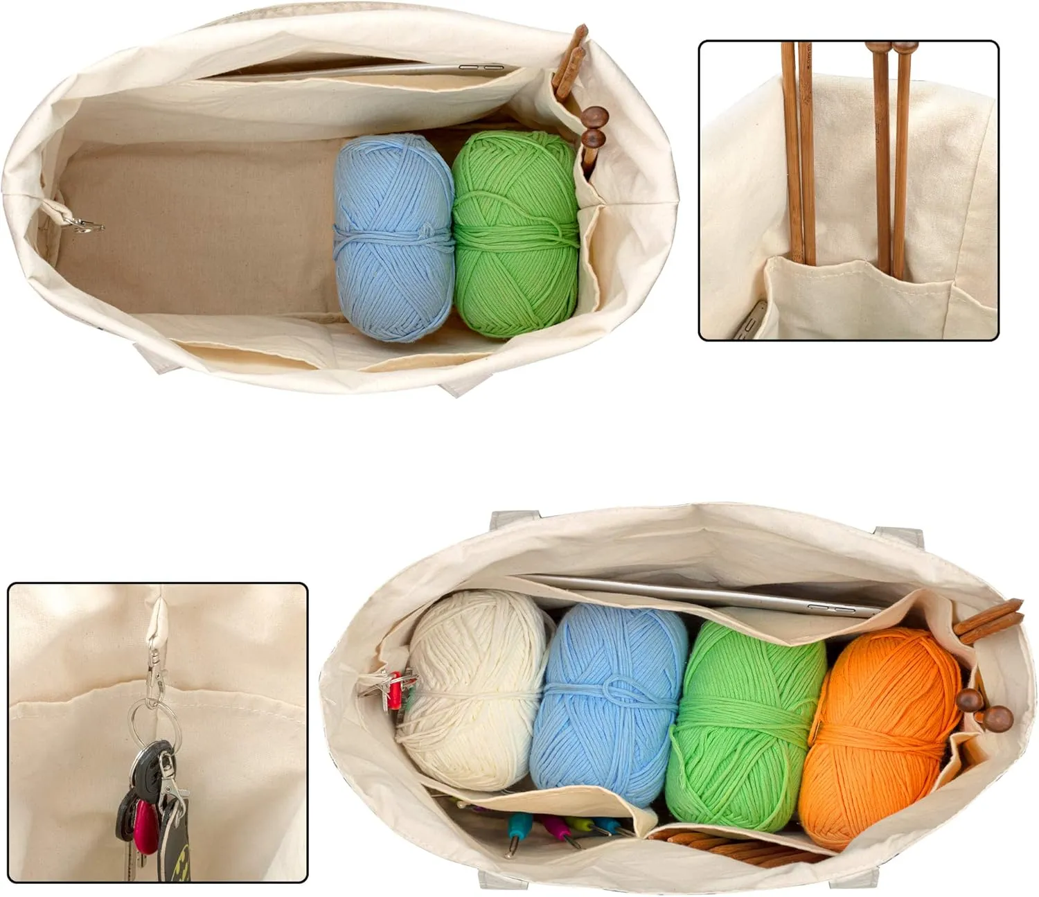 Yarwo Knitting Bag with Small Zipper Pouch, Yarn Tote for Knitting Needles, Skeins of Yarn and Crafts Supplies On the Go, Sheep (Patented Design)