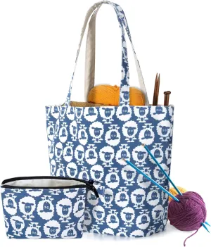 Yarwo Knitting Bag with Small Zipper Pouch, Yarn Tote for Knitting Needles, Skeins of Yarn and Crafts Supplies On the Go, Sheep (Patented Design)