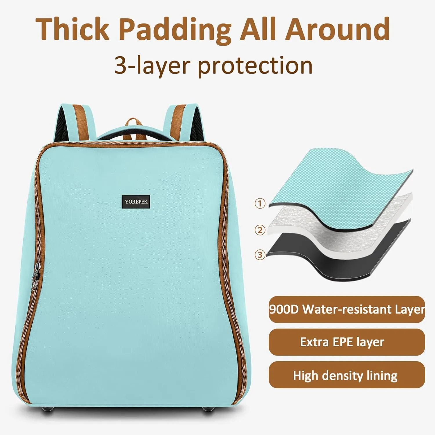 YOREPEK Padded Stroller Bag for Airplane Compatible with UPPAbaby MINU V2 and MINU, Stroller Cover for Air Travel with Inner Pocket, Stroller Organize Bag for Baby Travel Essentials, Light Cyan