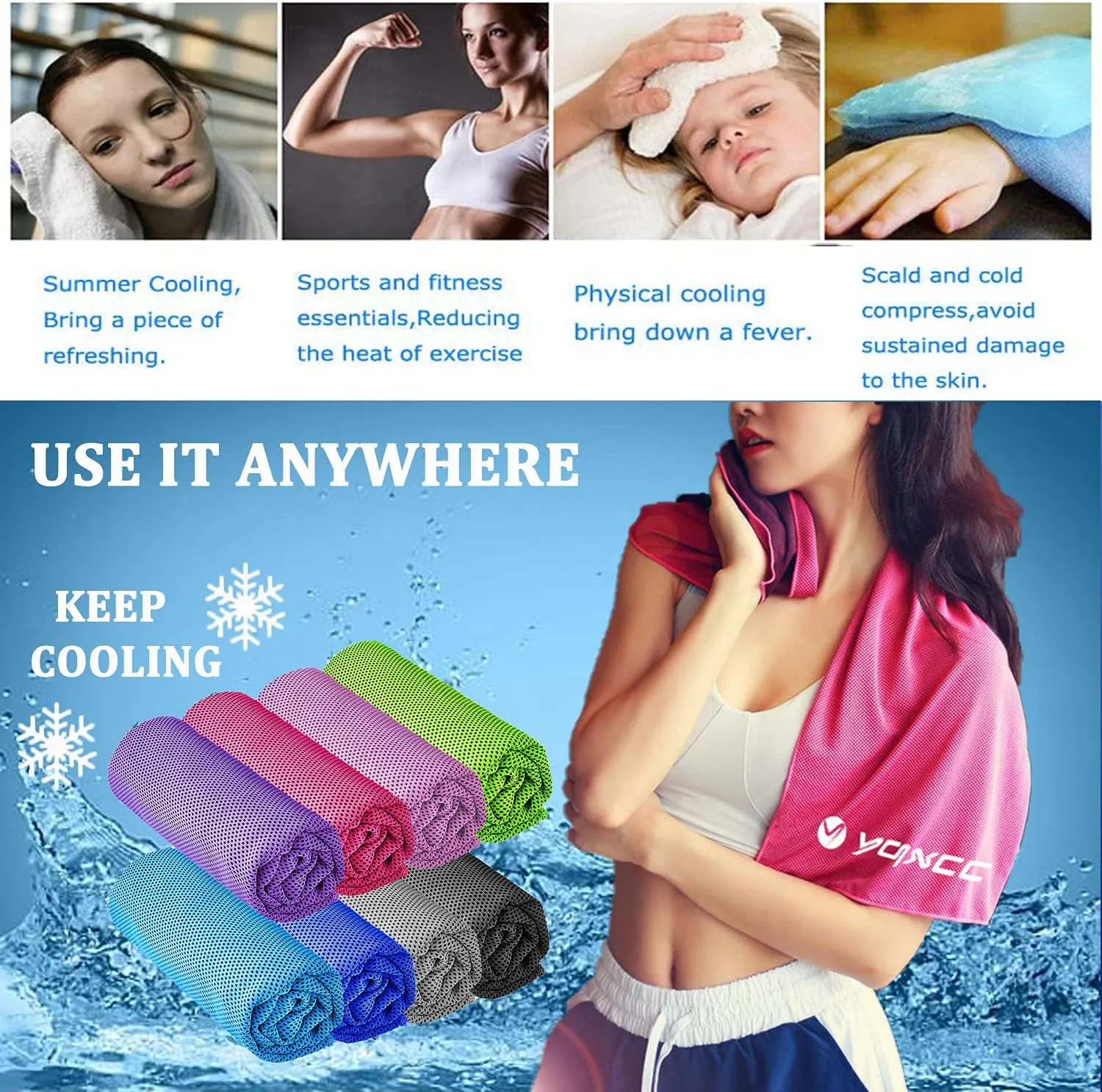 YQXCC Cooling Towels Cool Cold for Neck, Microfiber Soft Breathable Chilly Towel for Yoga, Golf, Gym, Camping, Running, Workout & More Activities
