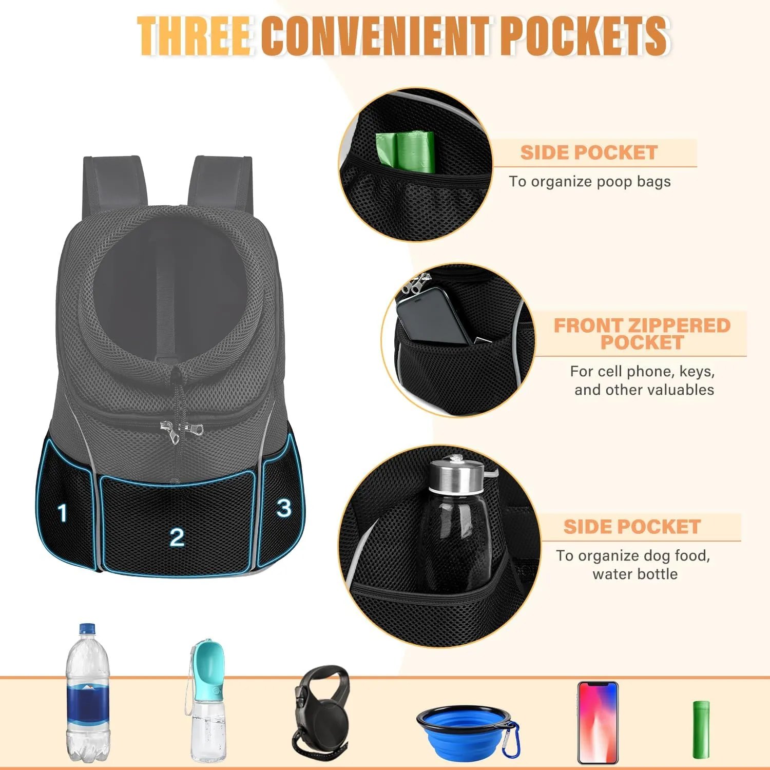 YUDODO Dog Front Carrier Backpack, Adjustable Breathable Pet Carrier for Small Dogs, Ventilated Puppy Back Pack with Safety Belt, Lightweight Doggy Backpack for Hiking Outdoor(Pure Black, M: 4.5-9lbs)