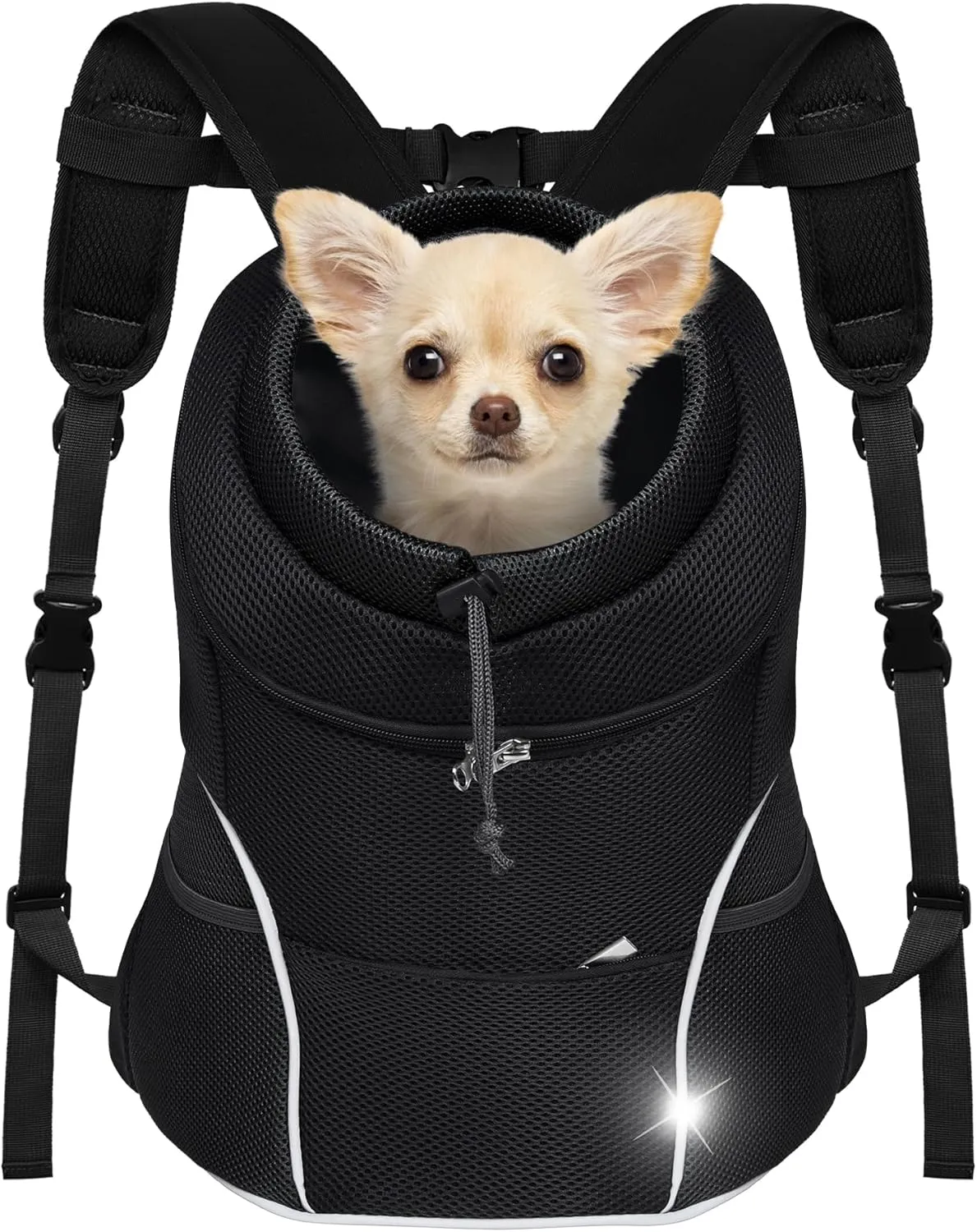 YUDODO Dog Front Carrier Backpack, Adjustable Breathable Pet Carrier for Small Dogs, Ventilated Puppy Back Pack with Safety Belt, Lightweight Doggy Backpack for Hiking Outdoor(Pure Black, M: 4.5-9lbs)