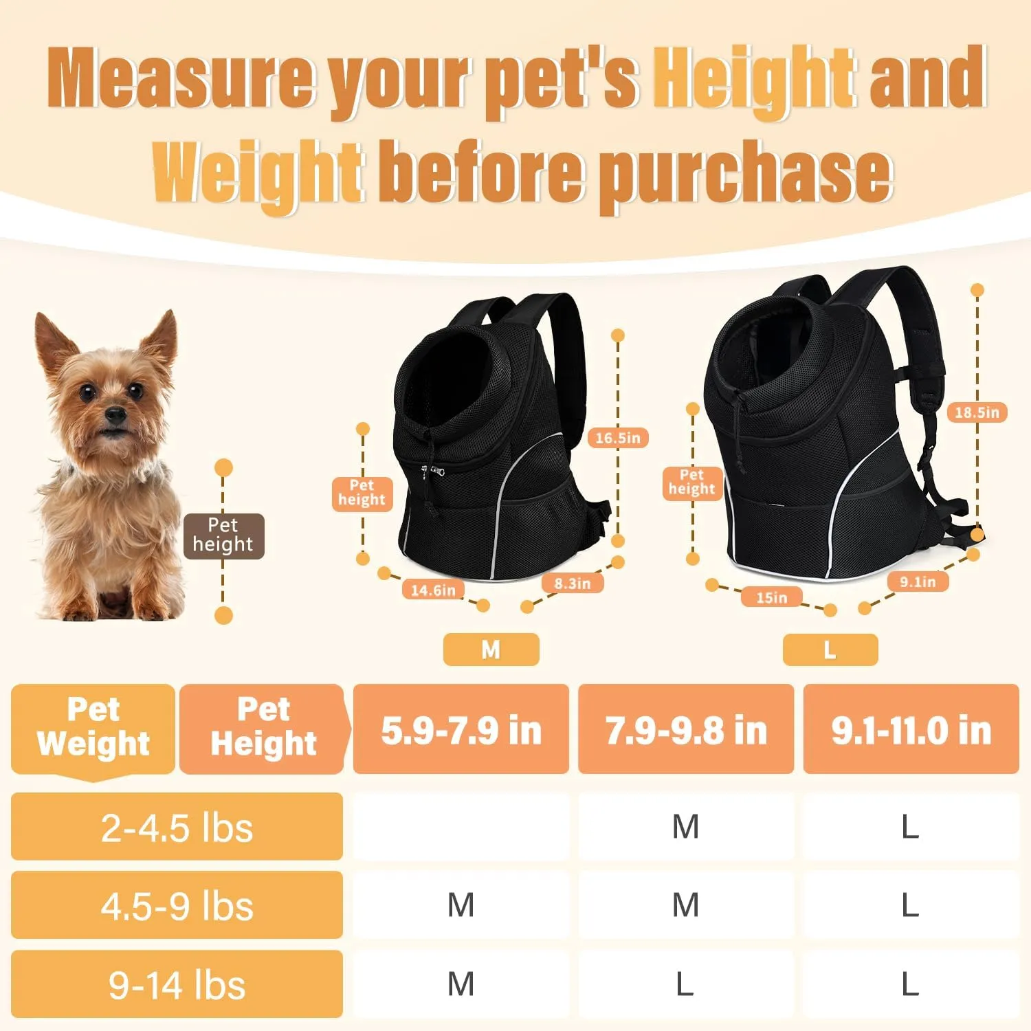 YUDODO Dog Front Carrier Backpack, Adjustable Breathable Pet Carrier for Small Dogs, Ventilated Puppy Back Pack with Safety Belt, Lightweight Doggy Backpack for Hiking Outdoor(Pure Black, M: 4.5-9lbs)
