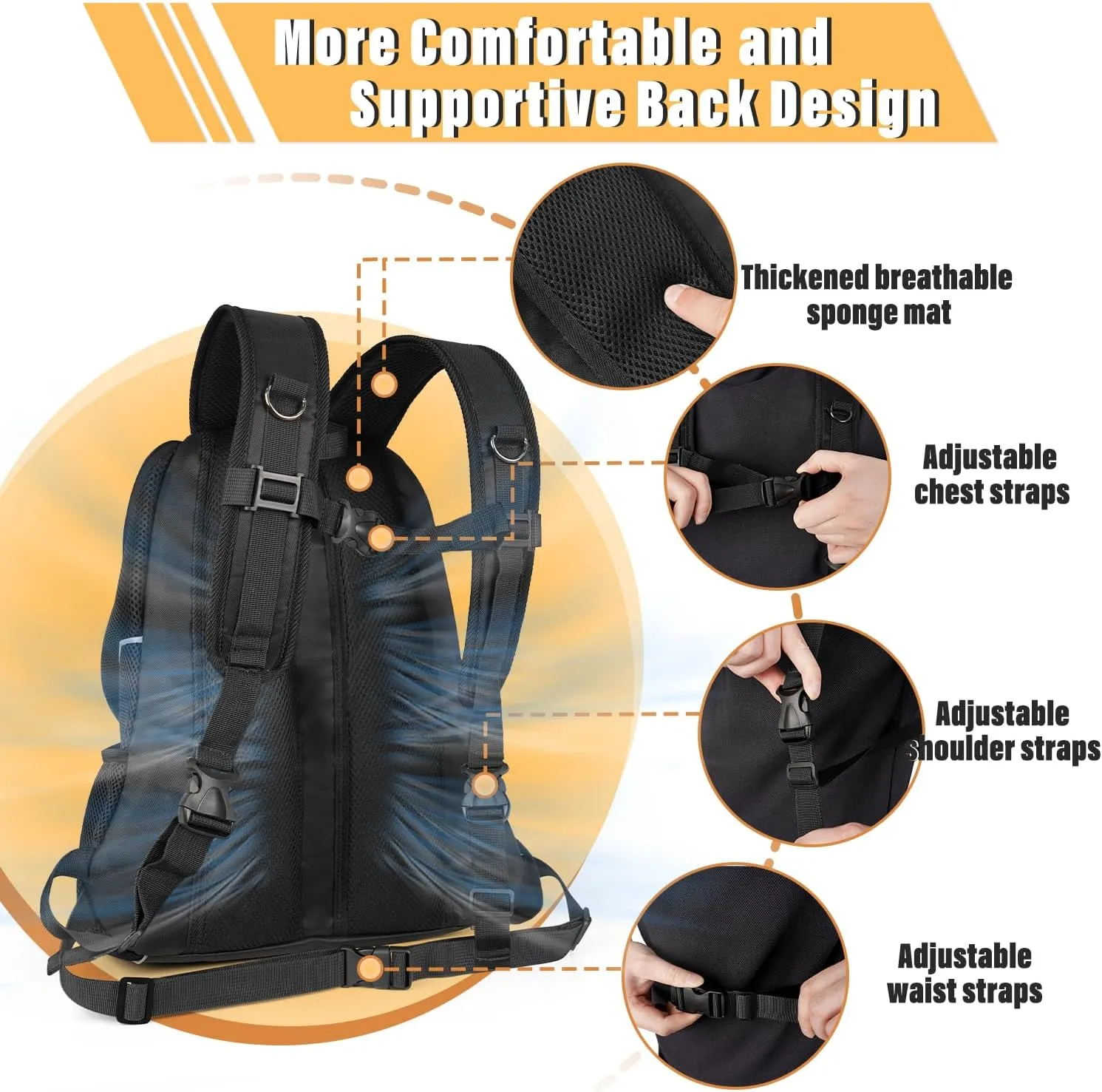 YUDODO Dog Front Carrier Backpack, Adjustable Breathable Pet Carrier for Small Dogs, Ventilated Puppy Back Pack with Safety Belt, Lightweight Doggy Backpack for Hiking Outdoor(Pure Black, M: 4.5-9lbs)