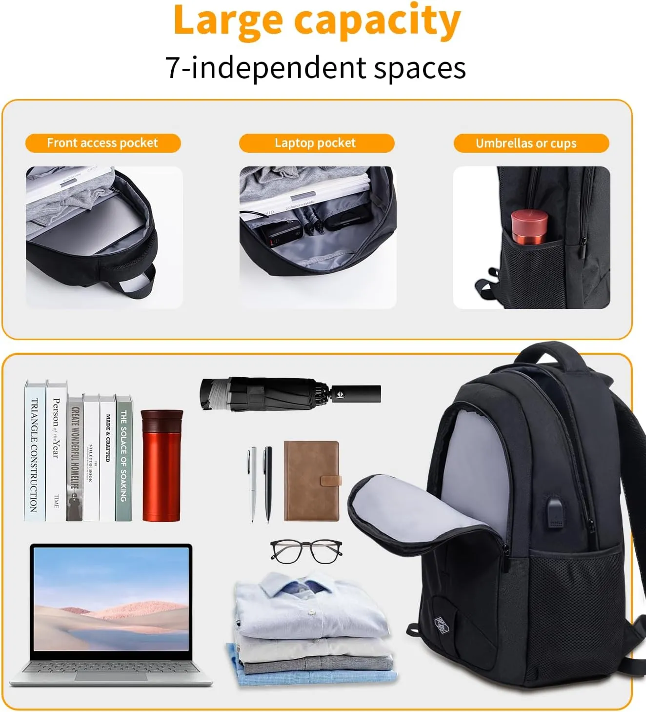 Zecti Travel Laptop Backpack for Men Women Durable Carry on Backpack for Work, Travel, College Backpack with USB Charging Hole, Water Resistant, Large Capacity